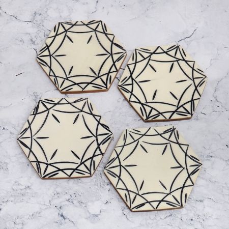 Black and White Handmade Wooden Coasters - Pack of 4